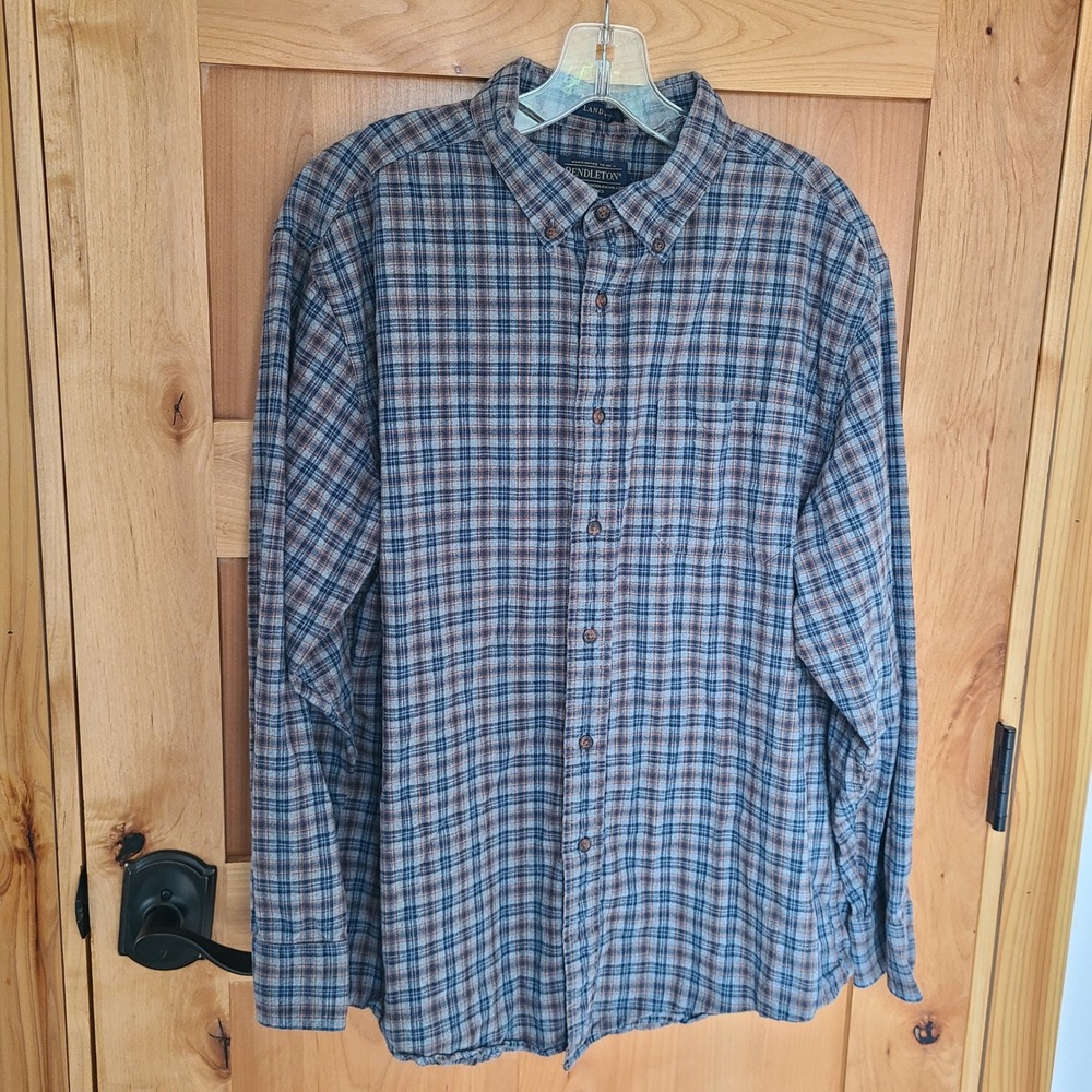Pendleton Sz XL Flannel Heavyweight Gray Cotton Wool Plaid Button Flannel Shirt